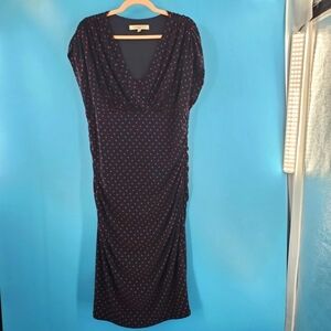 Evan Picone navy blue and red polka-dot dress 16